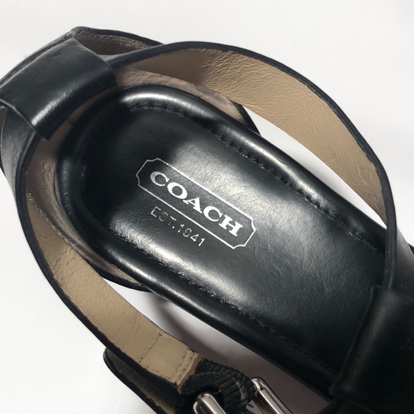 COACH T Strap Velvet Wedges Sandals (all black) - Picture 5 of 10